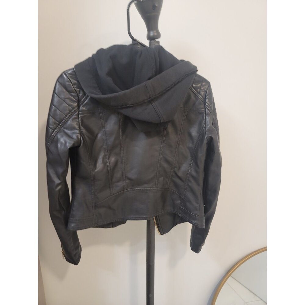 Free People We The Free Monroe Vegan Leather Hooded Biker Jacket Size Xs Black - Picture 5 of 6